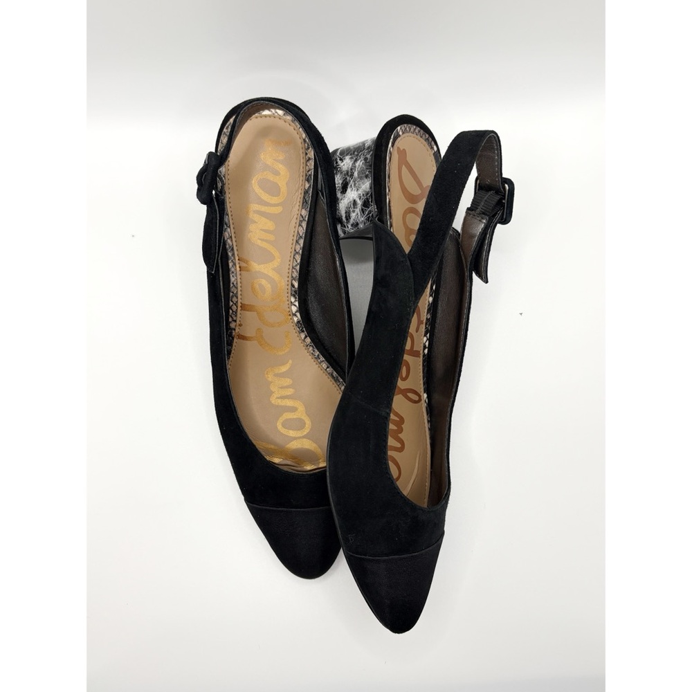 Sam Edelman Slingback Black Suede Marble Heels - Picture 2 of 6